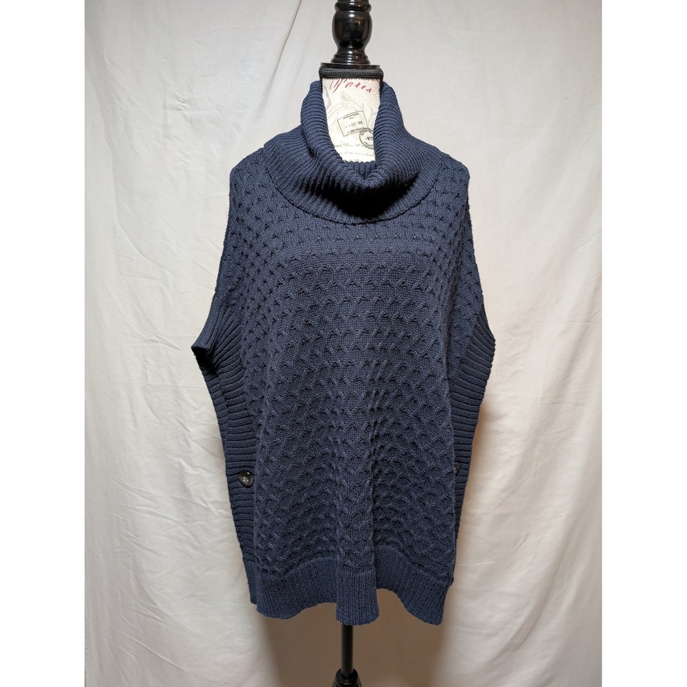 Old Navy Navy Blue Cowl Neck Honeycomb Knit Poncho Cotton‎ Sweater Women's M/L